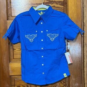 Pepe Jeans Top NWT Short Sleeved Full Snap  Blue Size Large Style: Kaitlyn